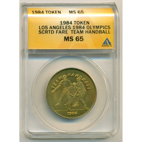 1984 Los Angeles Olympics SCRTD Fare Team Handball Token MS65 ANACS - Picture 1 of 4